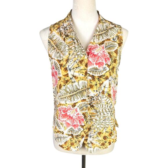 Casual Corner Vintage 100% Silk Yellow Tropical Floral Print Sleeveless Tank Top - Picture 1 of 9